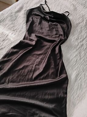 Black Satin Strapless Slip Dress